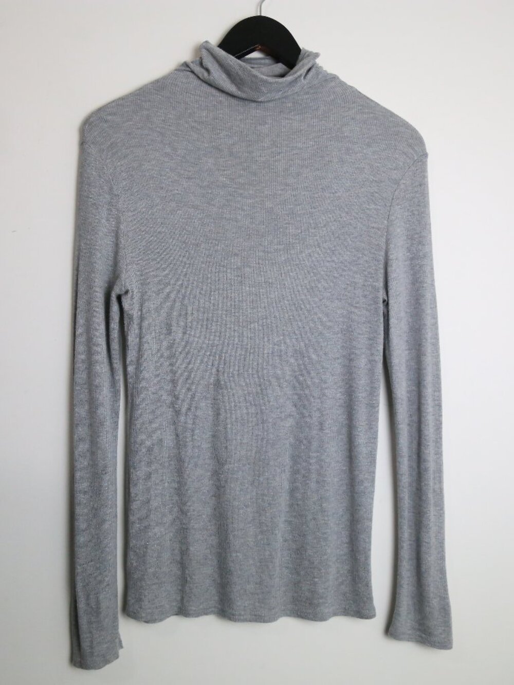 Oak + Fort Fitted Ribbed Mock Neck Long Sleeve Knit Top Grey Size Small